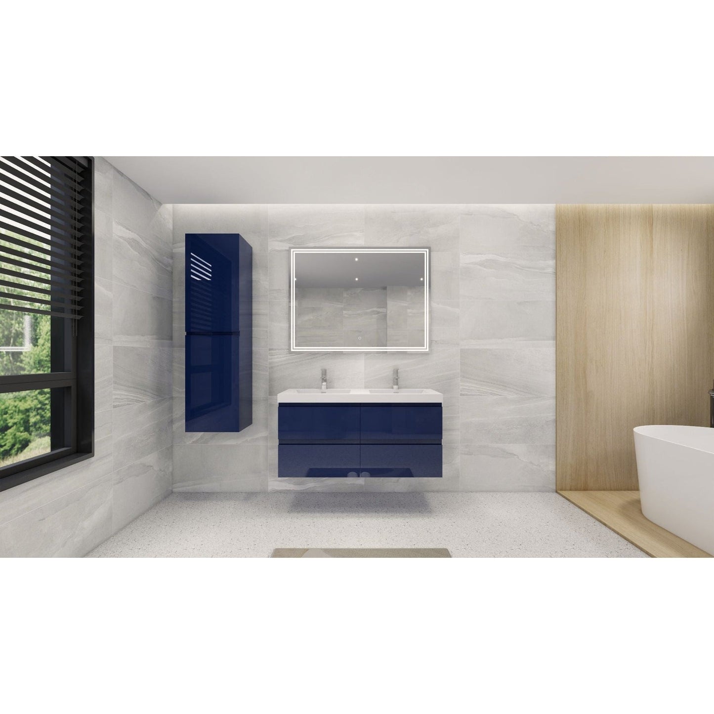 Moreno Bath Bohemia Lina 48" High Gloss Night Blue Wall-Mounted Vanity With Double Reinforced White Acrylic Sinks