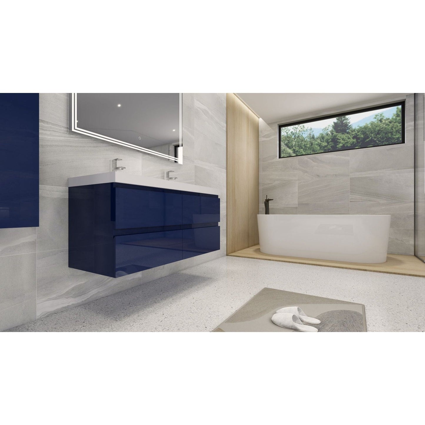 Moreno Bath Bohemia Lina 48" High Gloss Night Blue Wall-Mounted Vanity With Double Reinforced White Acrylic Sinks