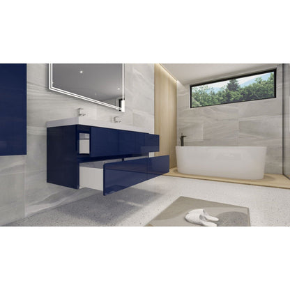 Moreno Bath Bohemia Lina 48" High Gloss Night Blue Wall-Mounted Vanity With Double Reinforced White Acrylic Sinks