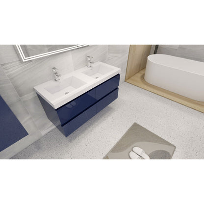 Moreno Bath Bohemia Lina 48" High Gloss Night Blue Wall-Mounted Vanity With Double Reinforced White Acrylic Sinks