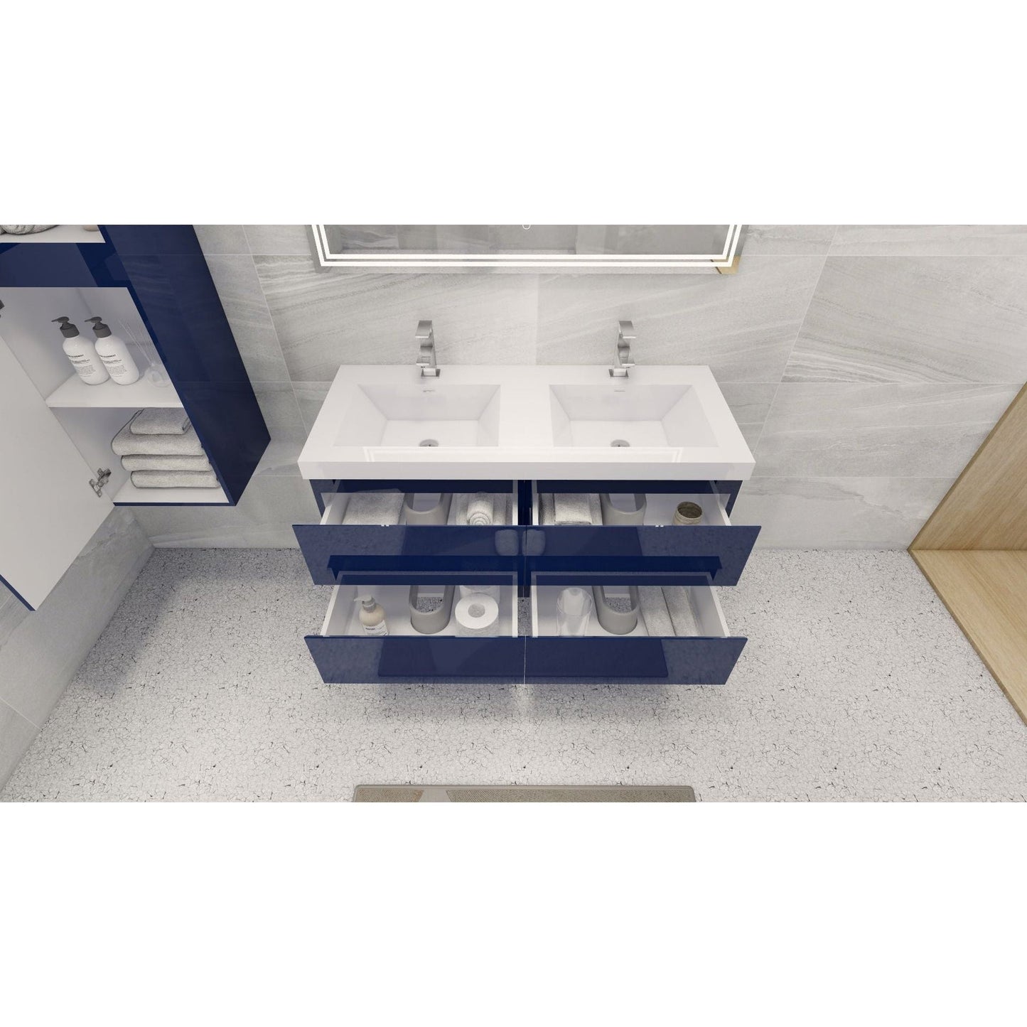 Moreno Bath Bohemia Lina 48" High Gloss Night Blue Wall-Mounted Vanity With Double Reinforced White Acrylic Sinks