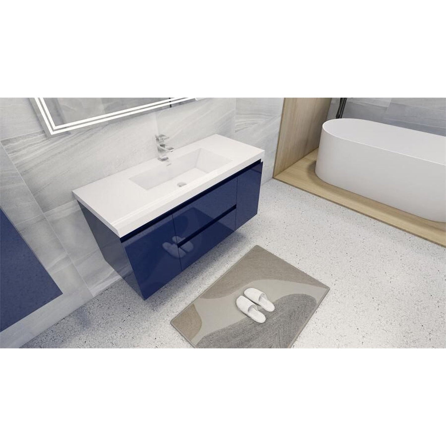 Moreno Bath Bohemia Lina 48" High Gloss Night Blue Wall-Mounted Vanity With Single Reinforced White Acrylic Sink