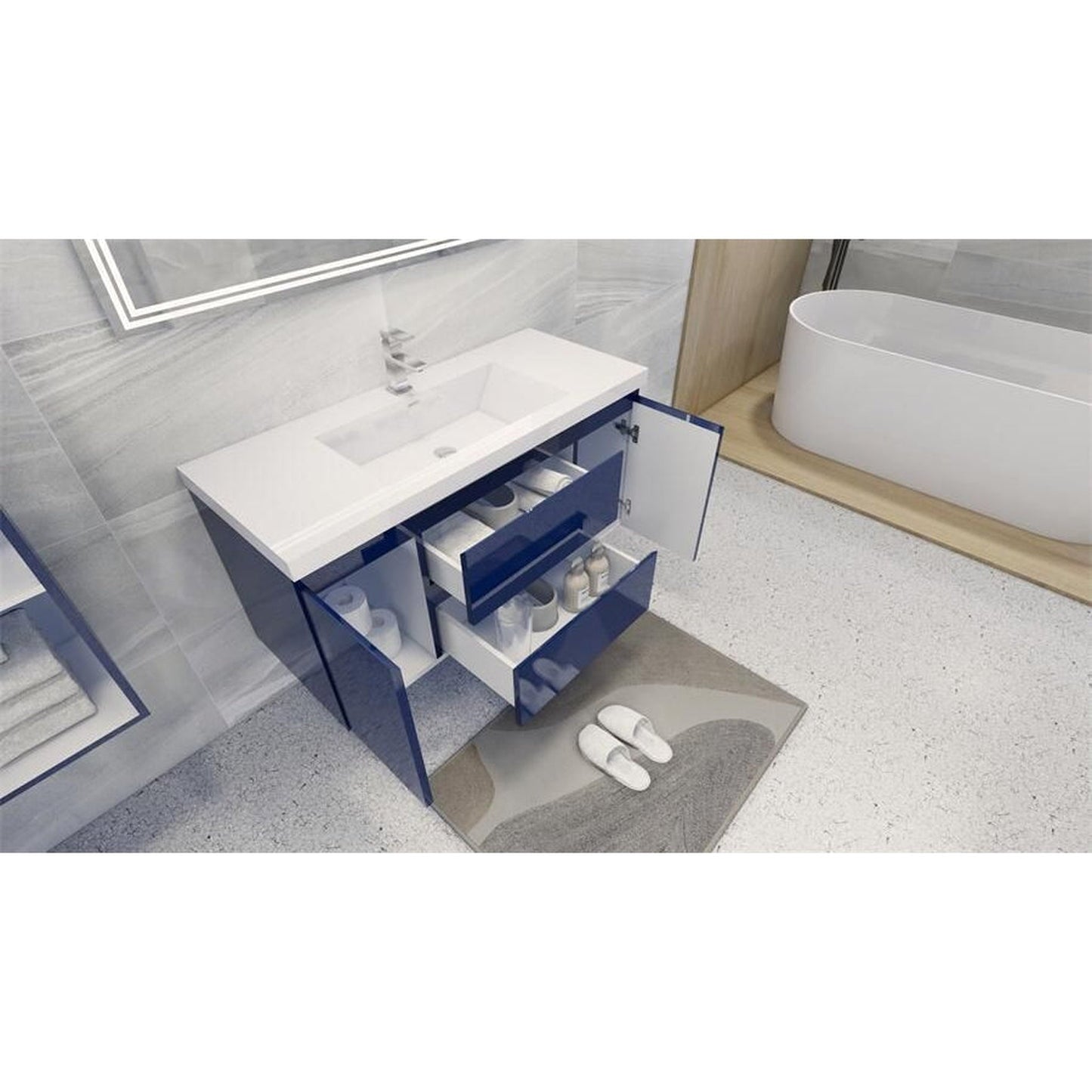 Moreno Bath Bohemia Lina 48" High Gloss Night Blue Wall-Mounted Vanity With Single Reinforced White Acrylic Sink