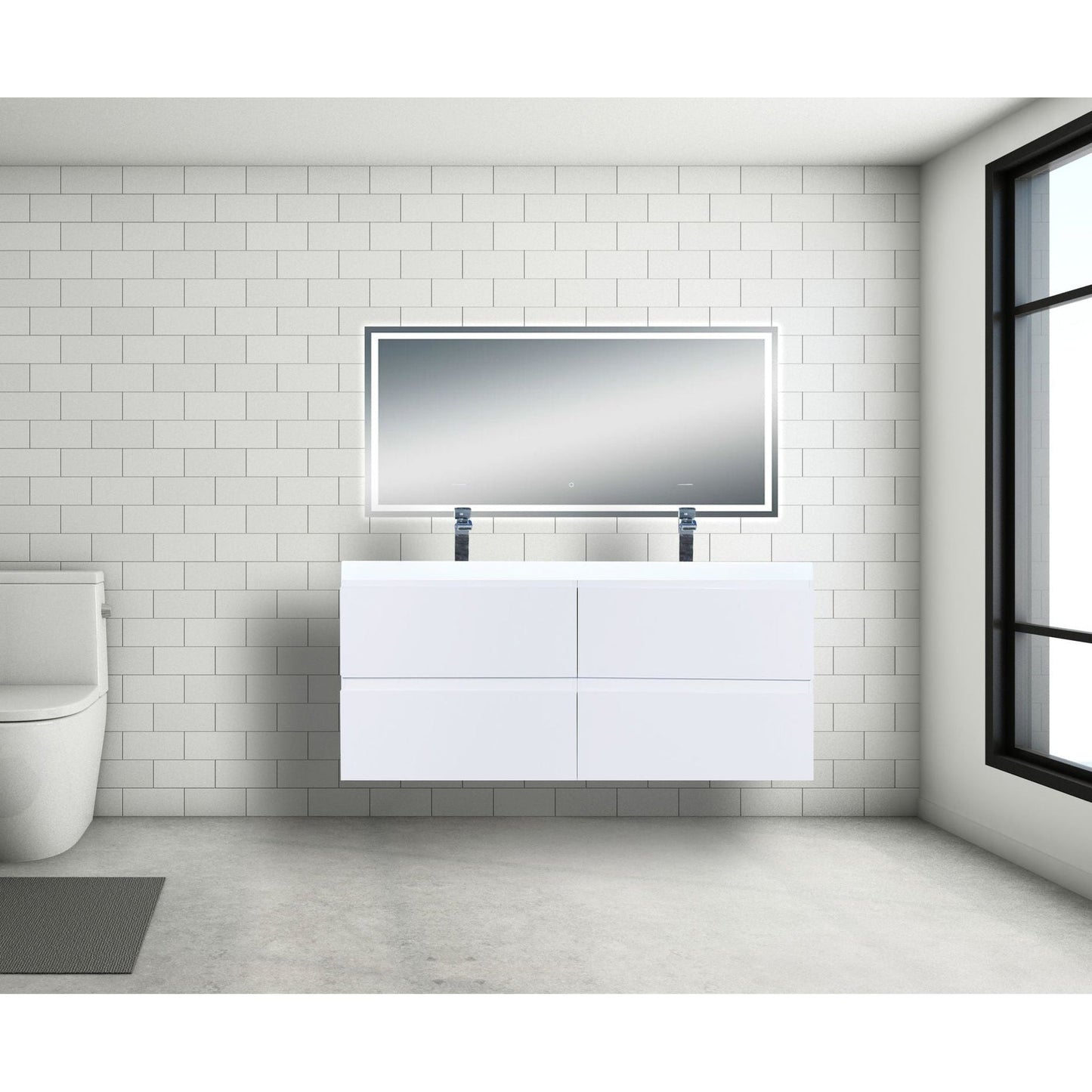 Moreno Bath Bohemia Lina 48" High Gloss White Wall-Mounted Vanity With Double Reinforced White Acrylic Sinks