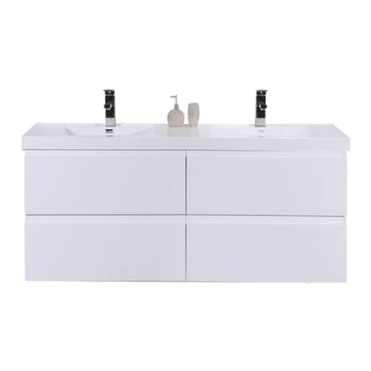 Moreno Bath Bohemia Lina 48" High Gloss White Wall-Mounted Vanity With Double Reinforced White Acrylic Sinks