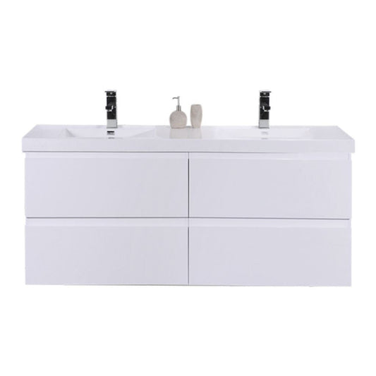 Moreno Bath Bohemia Lina 48" High Gloss White Wall-Mounted Vanity With Double Reinforced White Acrylic Sinks