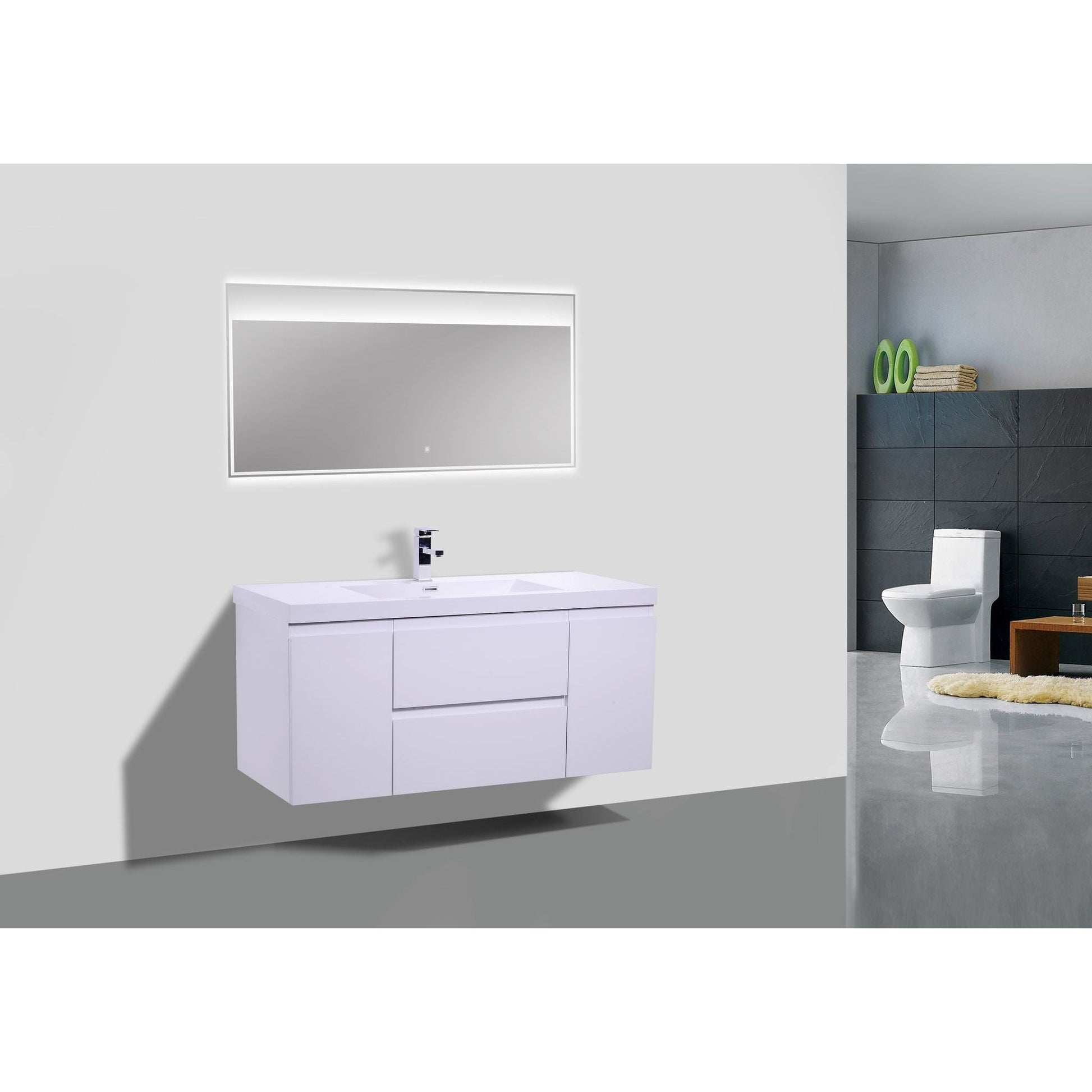 Moreno Bath Bohemia Lina 48" High Gloss White Wall-Mounted Vanity With Single Reinforced White Acrylic Sink