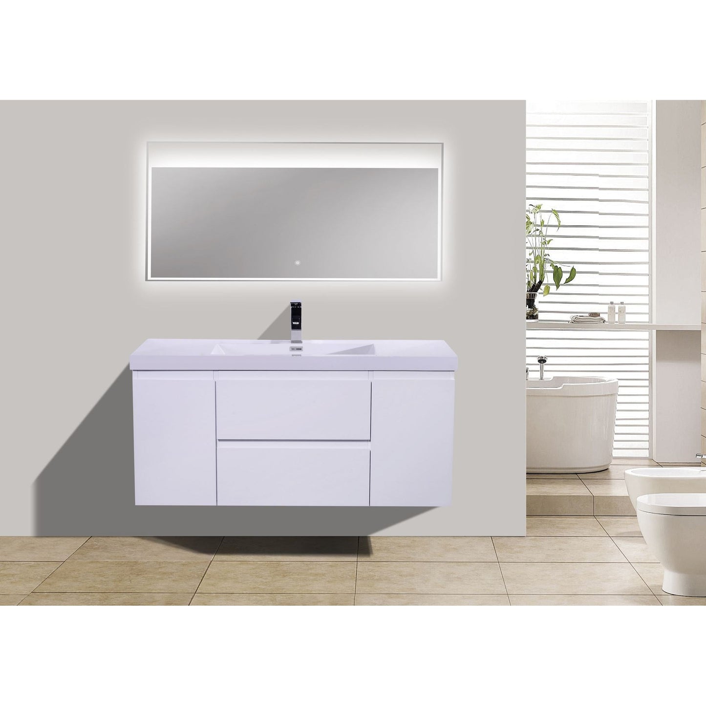 Moreno Bath Bohemia Lina 48" High Gloss White Wall-Mounted Vanity With Single Reinforced White Acrylic Sink