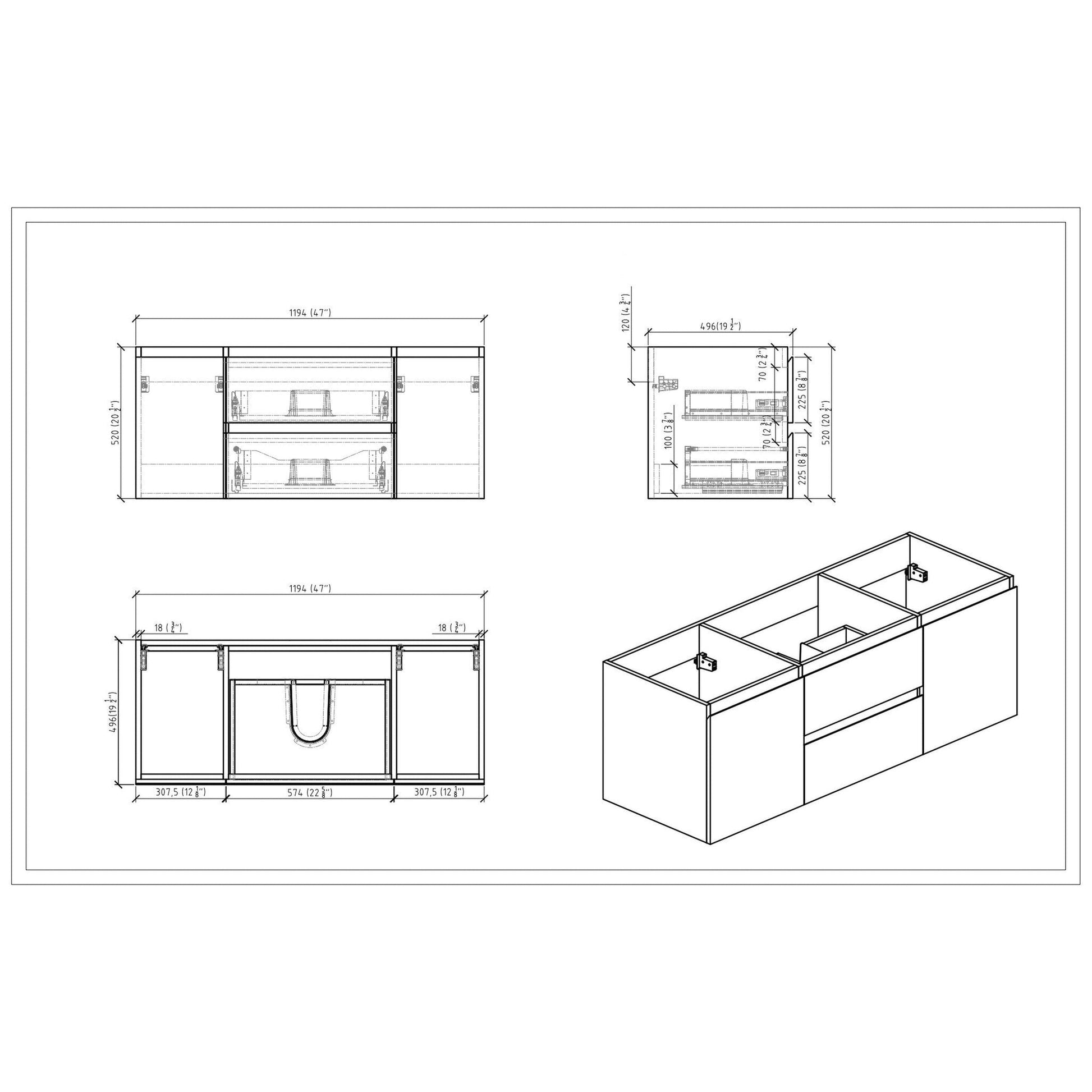 Moreno Bath Bohemia Lina 48" High Gloss White Wall-Mounted Vanity With Single Reinforced White Acrylic Sink