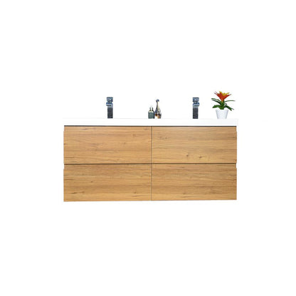 Moreno Bath Bohemia Lina 48" Nature Oak Wall-Mounted Vanity With Double Reinforced White Acrylic Sinks