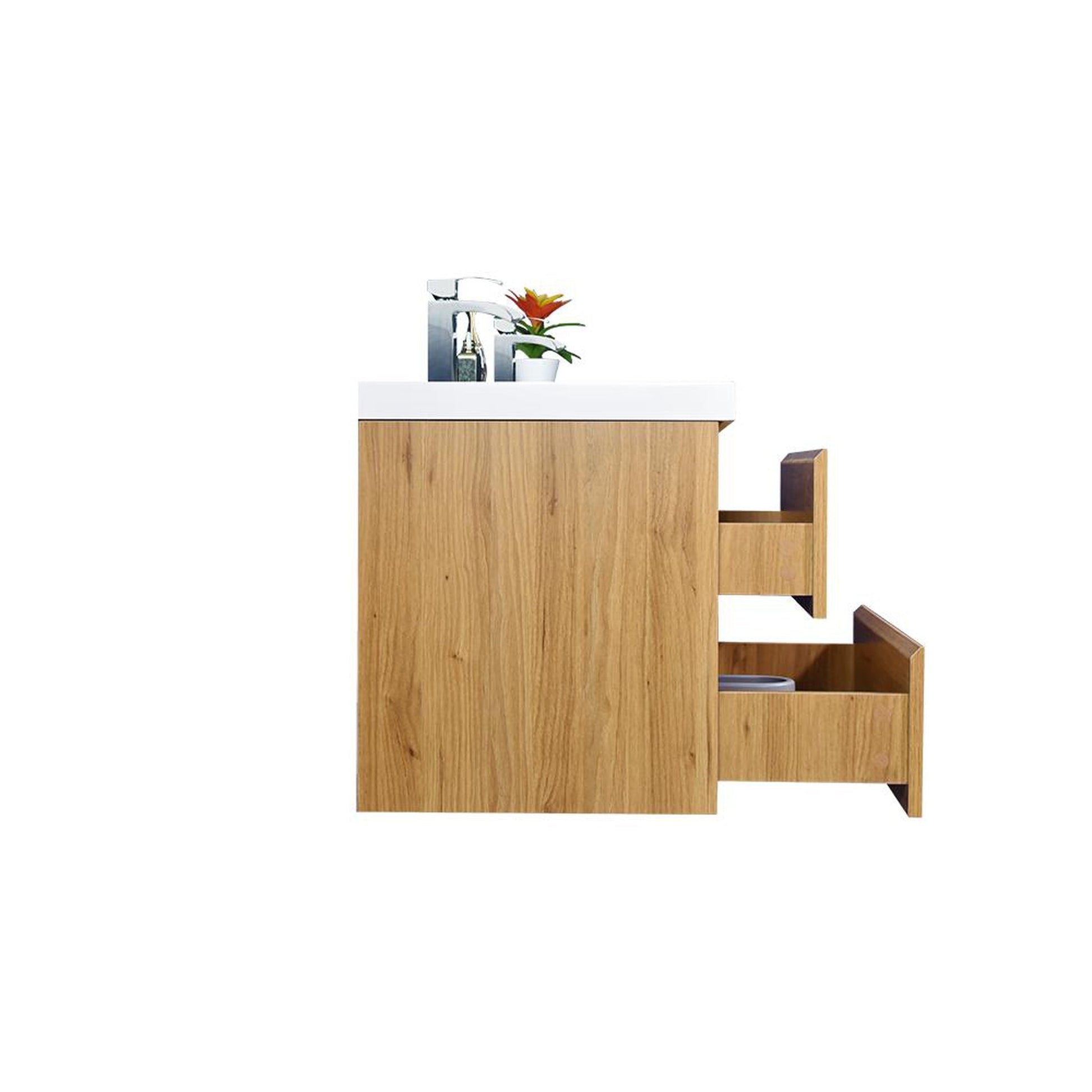 Moreno Bath Bohemia Lina 48" Nature Oak Wall-Mounted Vanity With Double Reinforced White Acrylic Sinks