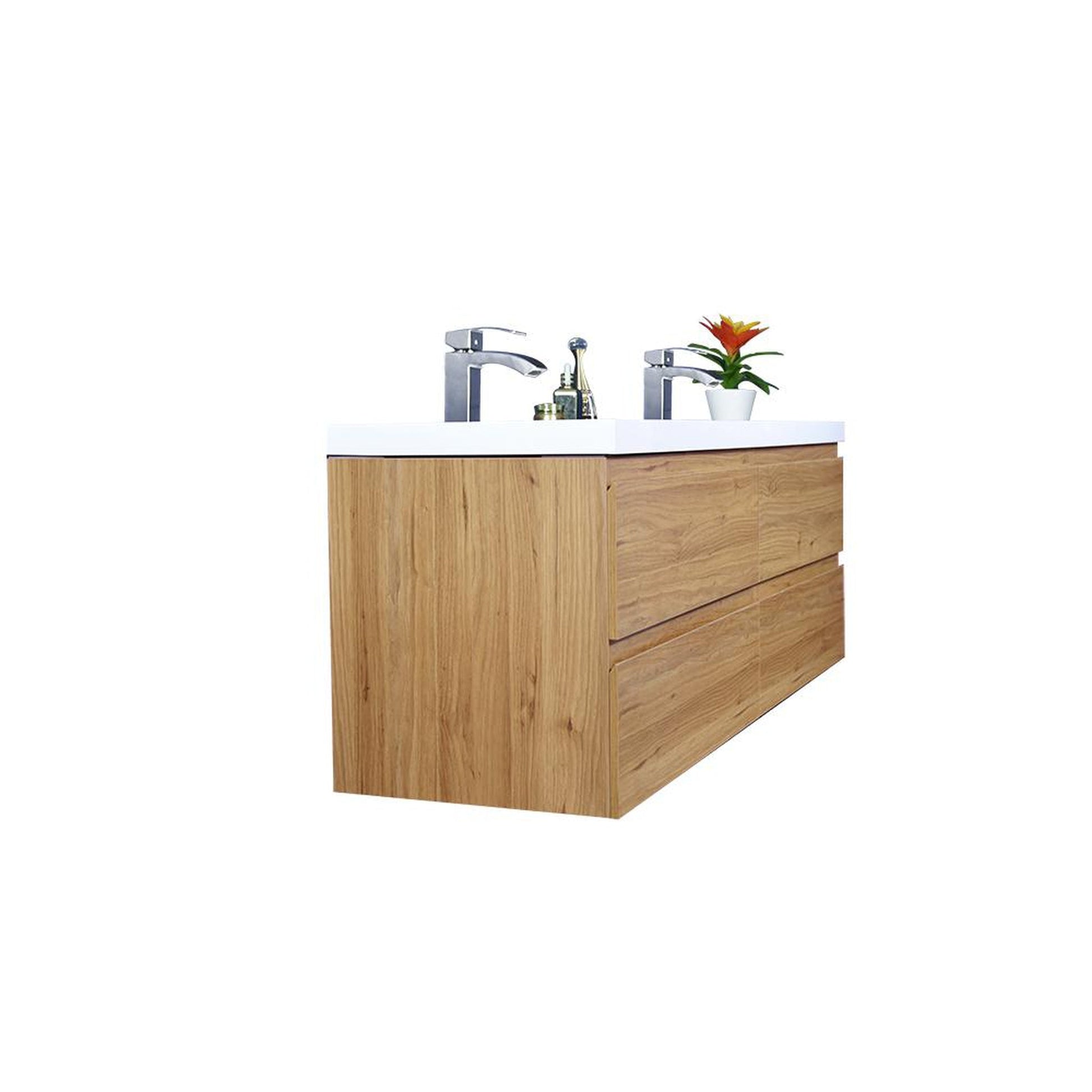 Moreno Bath Bohemia Lina 48" Nature Oak Wall-Mounted Vanity With Double Reinforced White Acrylic Sinks