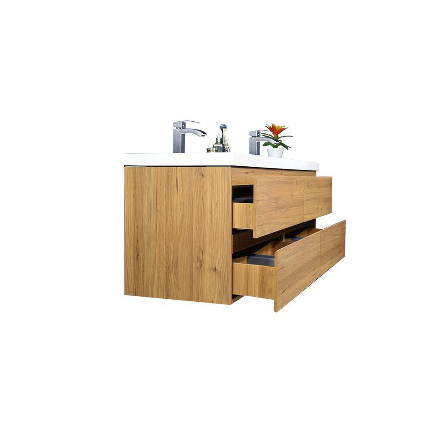 Moreno Bath Bohemia Lina 48" Nature Oak Wall-Mounted Vanity With Double Reinforced White Acrylic Sinks