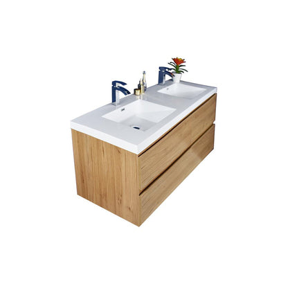 Moreno Bath Bohemia Lina 48" Nature Oak Wall-Mounted Vanity With Double Reinforced White Acrylic Sinks