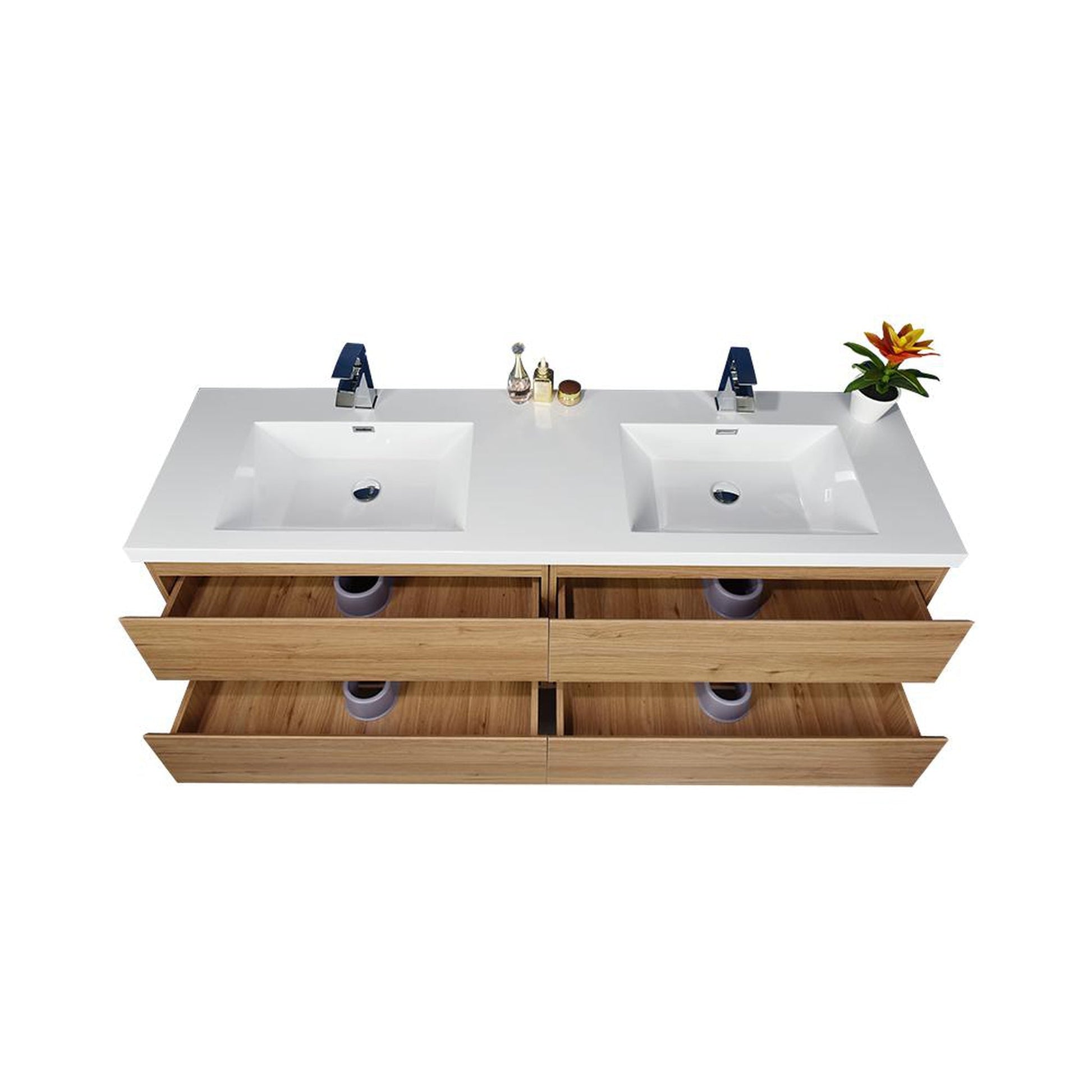 Moreno Bath Bohemia Lina 48" Nature Oak Wall-Mounted Vanity With Double Reinforced White Acrylic Sinks