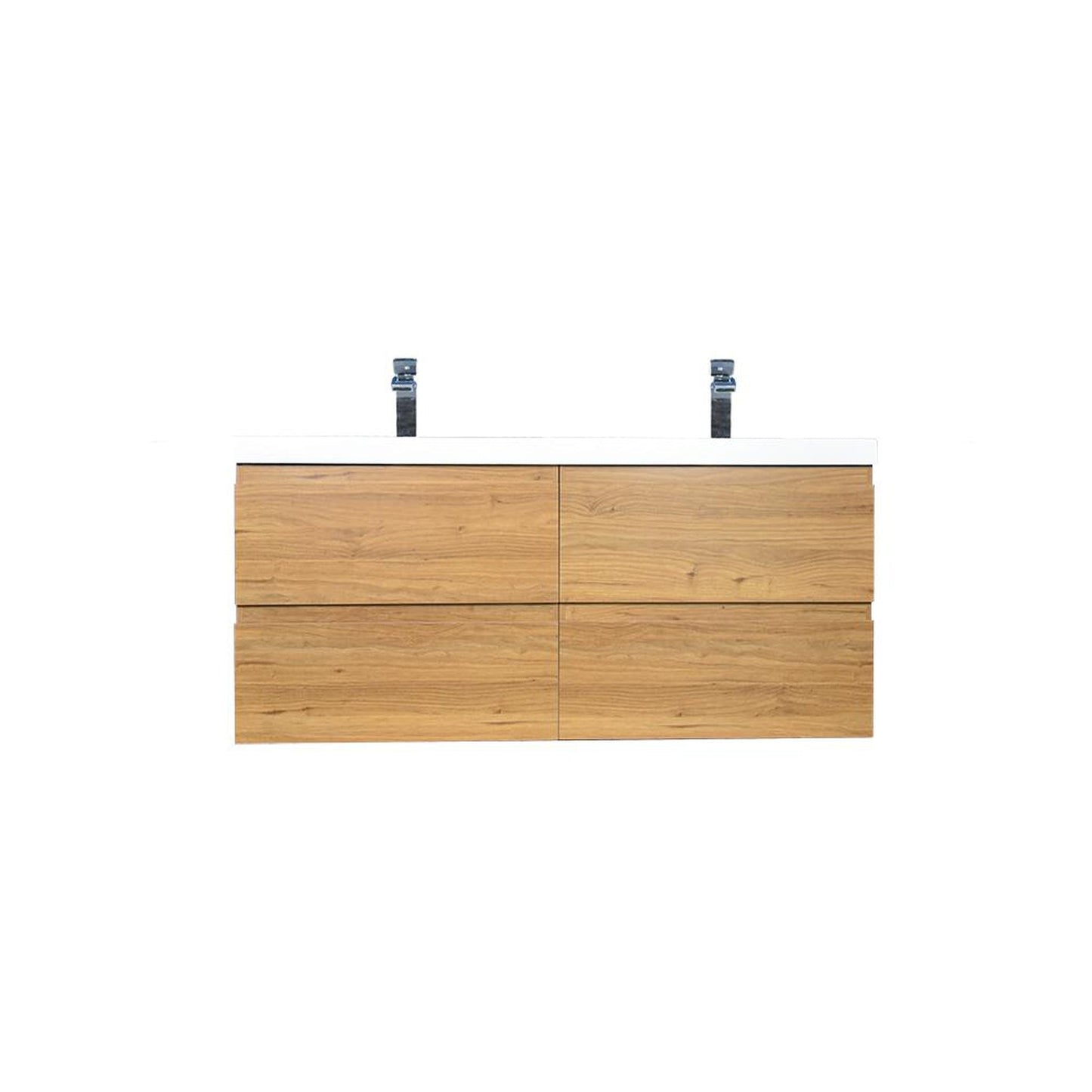 Moreno Bath Bohemia Lina 48" Nature Oak Wall-Mounted Vanity With Double Reinforced White Acrylic Sinks