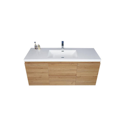 Moreno Bath Bohemia Lina 48" Nature Oak Wall-Mounted Vanity With Single Reinforced White Acrylic Sink