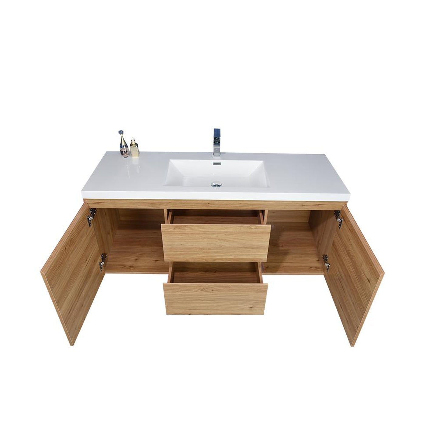 Moreno Bath Bohemia Lina 48" Nature Oak Wall-Mounted Vanity With Single Reinforced White Acrylic Sink