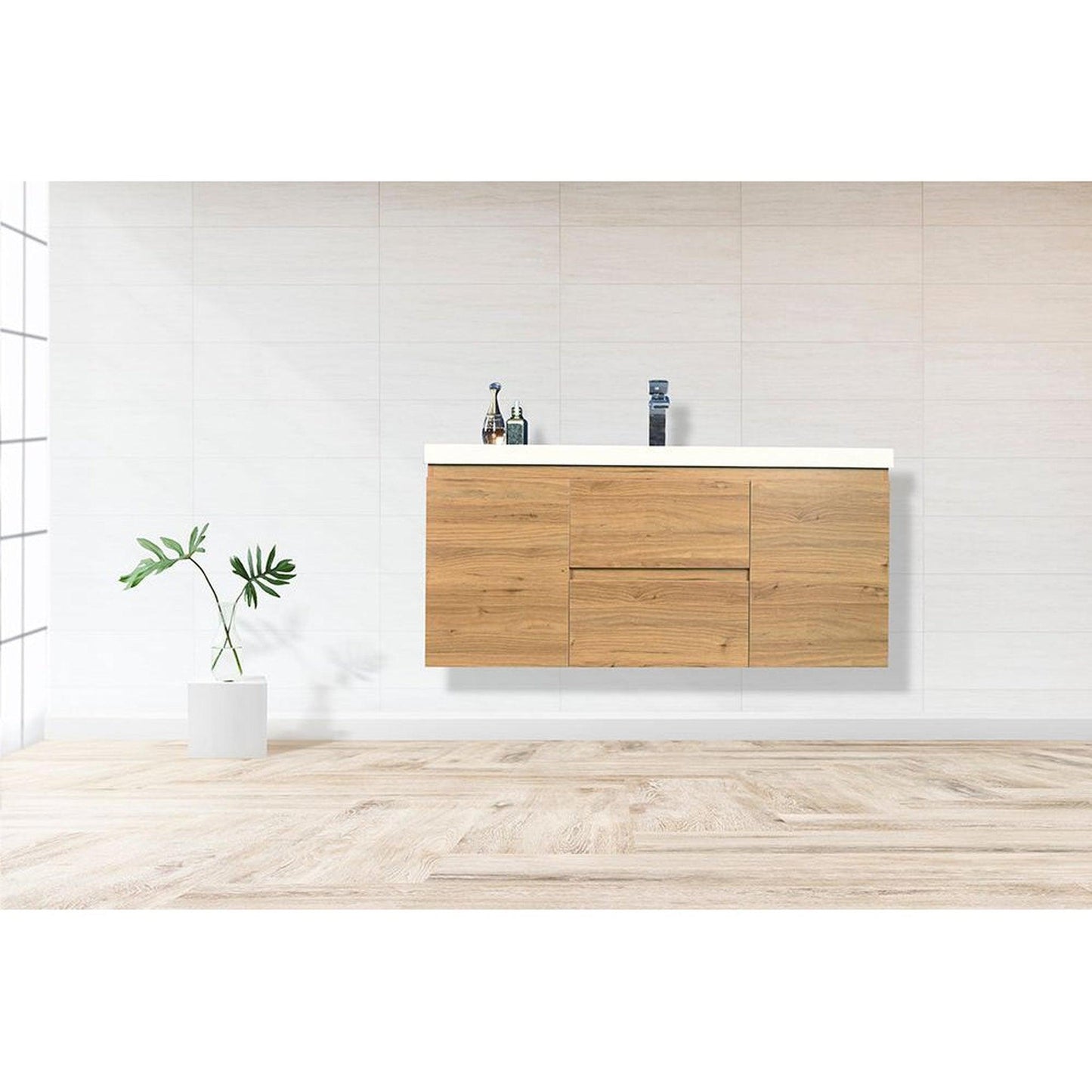 Moreno Bath Bohemia Lina 48" Nature Oak Wall-Mounted Vanity With Single Reinforced White Acrylic Sink