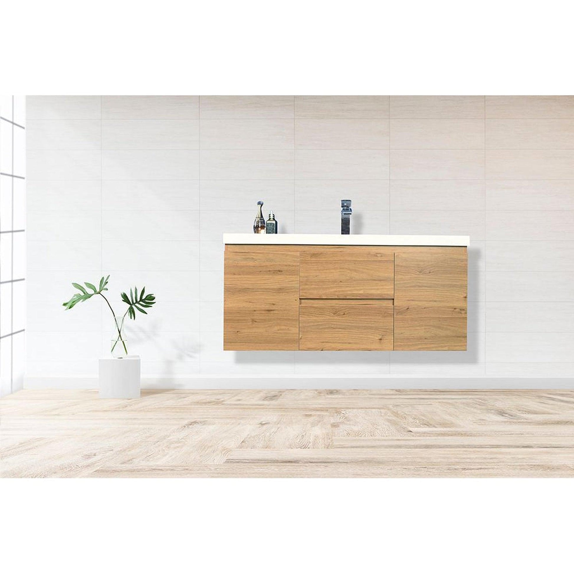 Moreno Bath Bohemia Lina 48" Nature Oak Wall-Mounted Vanity With Single Reinforced White Acrylic Sink