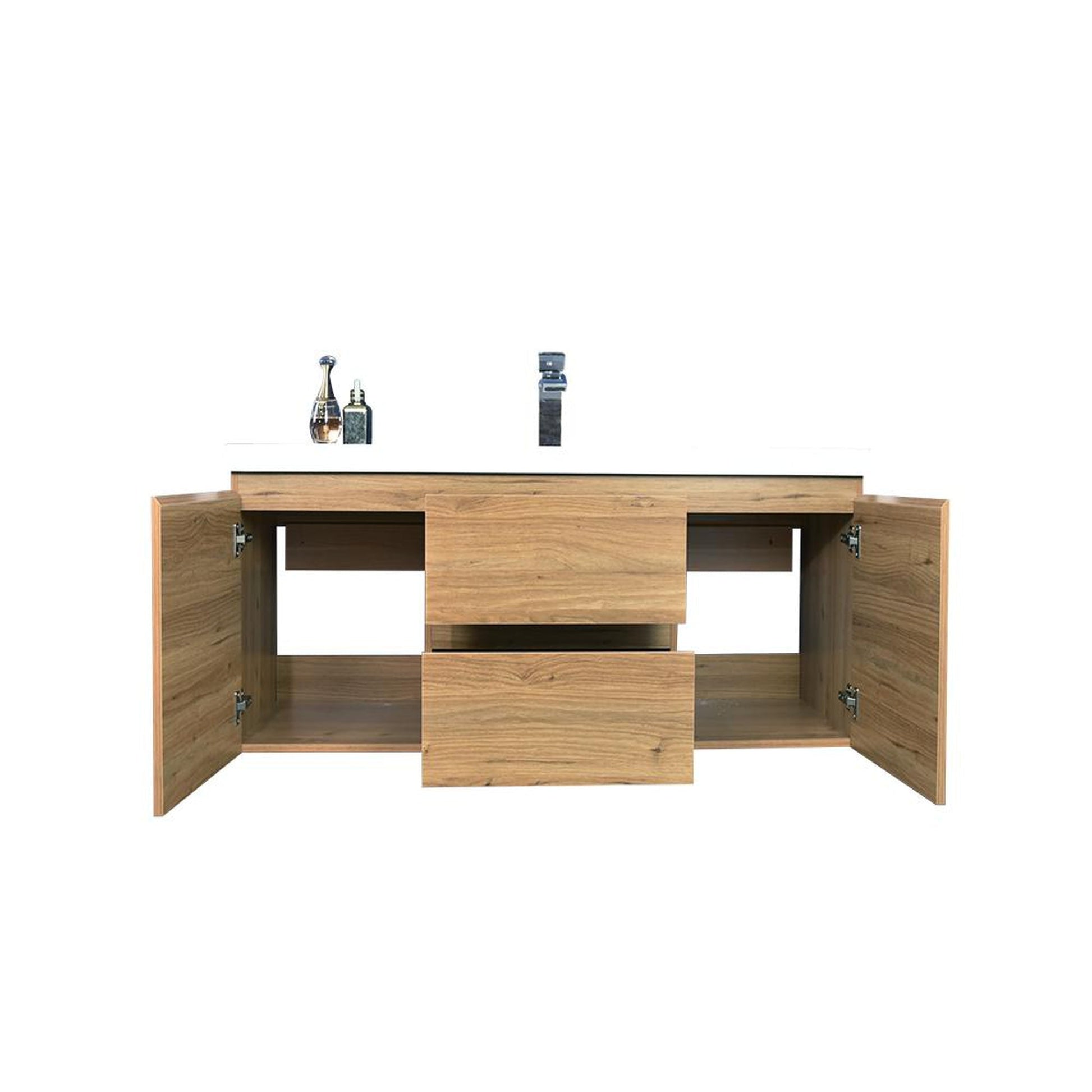 Moreno Bath Bohemia Lina 48" Nature Oak Wall-Mounted Vanity With Single Reinforced White Acrylic Sink