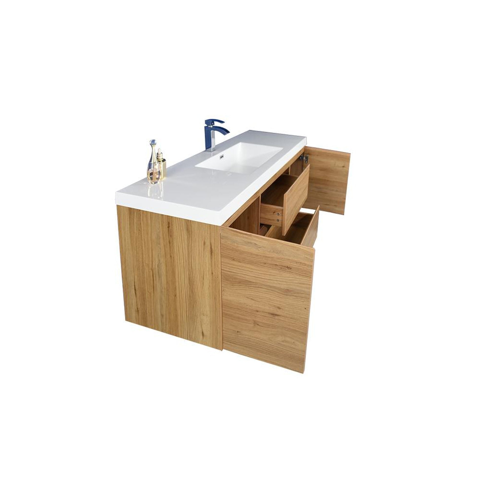 Moreno Bath Bohemia Lina 48" Nature Oak Wall-Mounted Vanity With Single Reinforced White Acrylic Sink