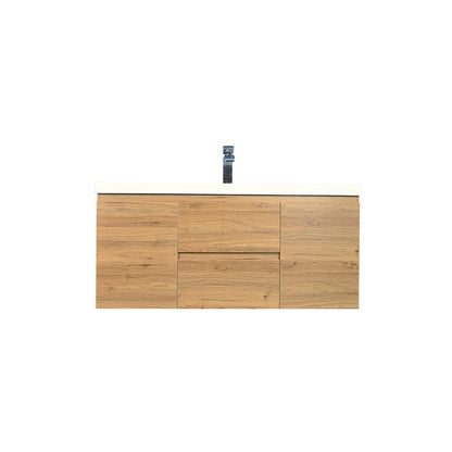 Moreno Bath Bohemia Lina 48" Nature Oak Wall-Mounted Vanity With Single Reinforced White Acrylic Sink