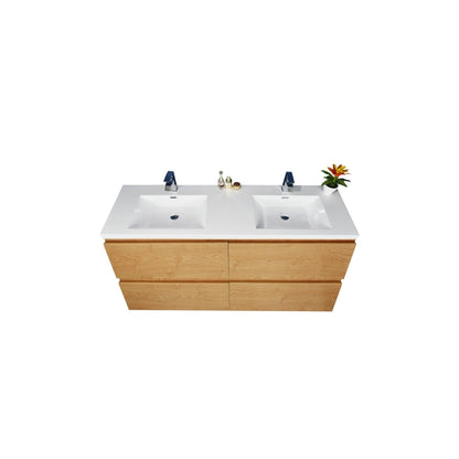 Moreno Bath Bohemia Lina 48" New England Oak Wall-Mounted Vanity With Double Reinforced White Acrylic Sinks