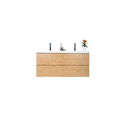 Moreno Bath Bohemia Lina 48" New England Oak Wall-Mounted Vanity With Double Reinforced White Acrylic Sinks