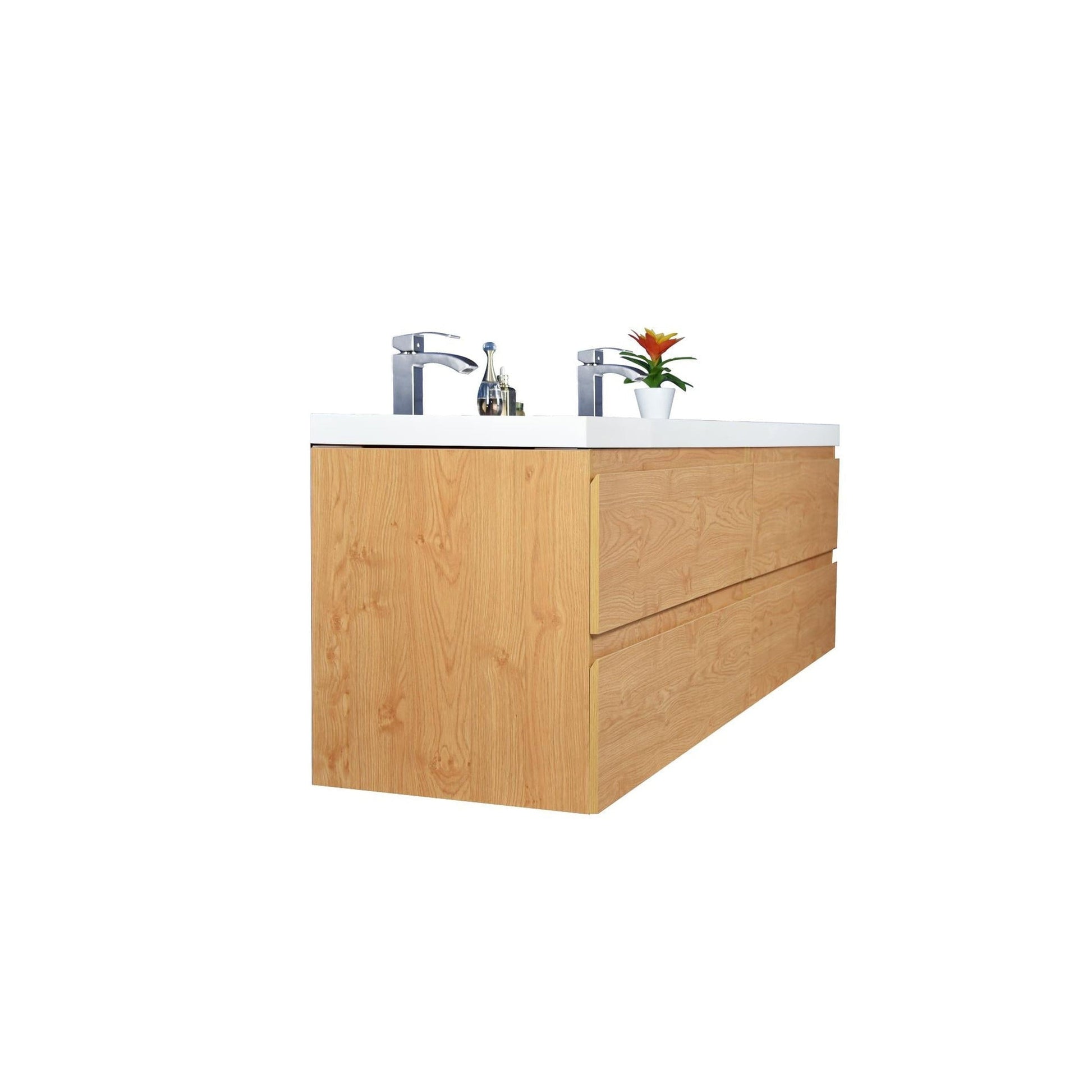 Moreno Bath Bohemia Lina 48" New England Oak Wall-Mounted Vanity With Double Reinforced White Acrylic Sinks