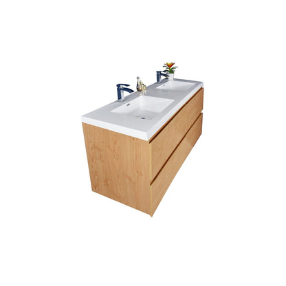 Moreno Bath Bohemia Lina 48" New England Oak Wall-Mounted Vanity With Double Reinforced White Acrylic Sinks