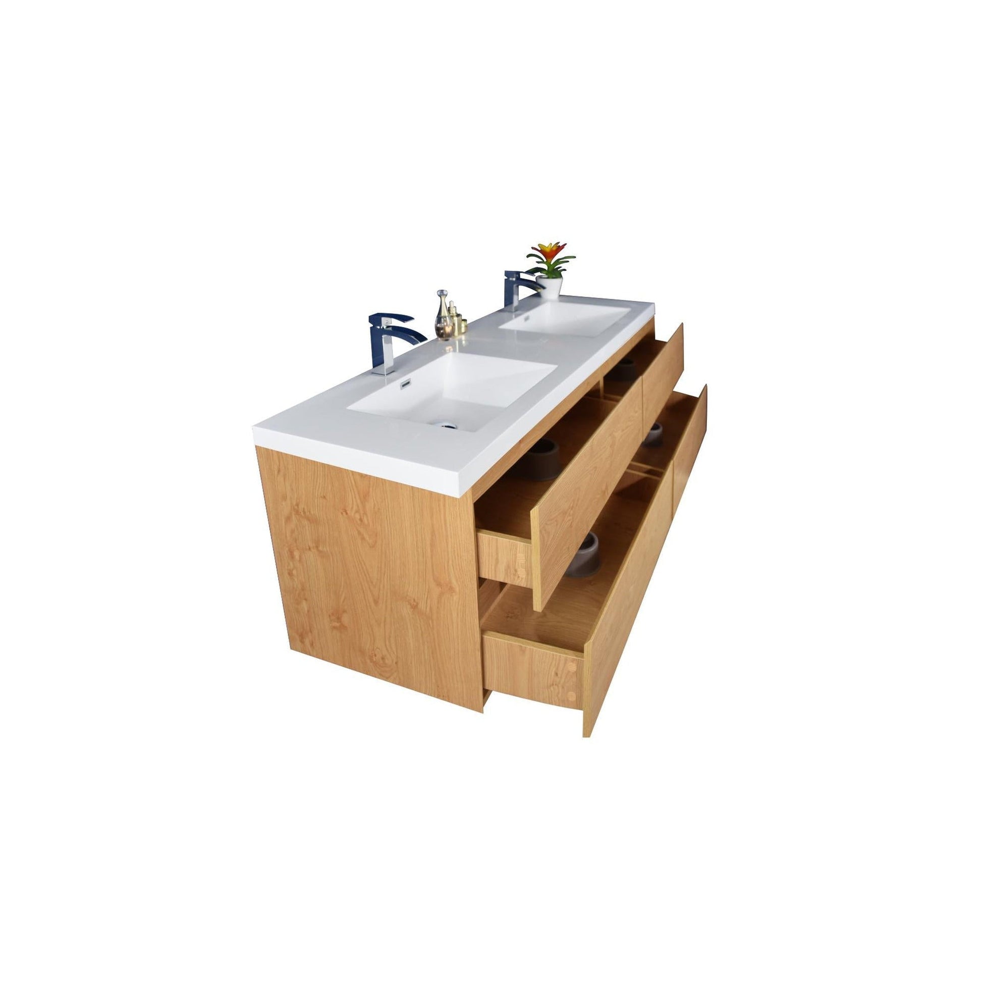 Moreno Bath Bohemia Lina 48" New England Oak Wall-Mounted Vanity With Double Reinforced White Acrylic Sinks