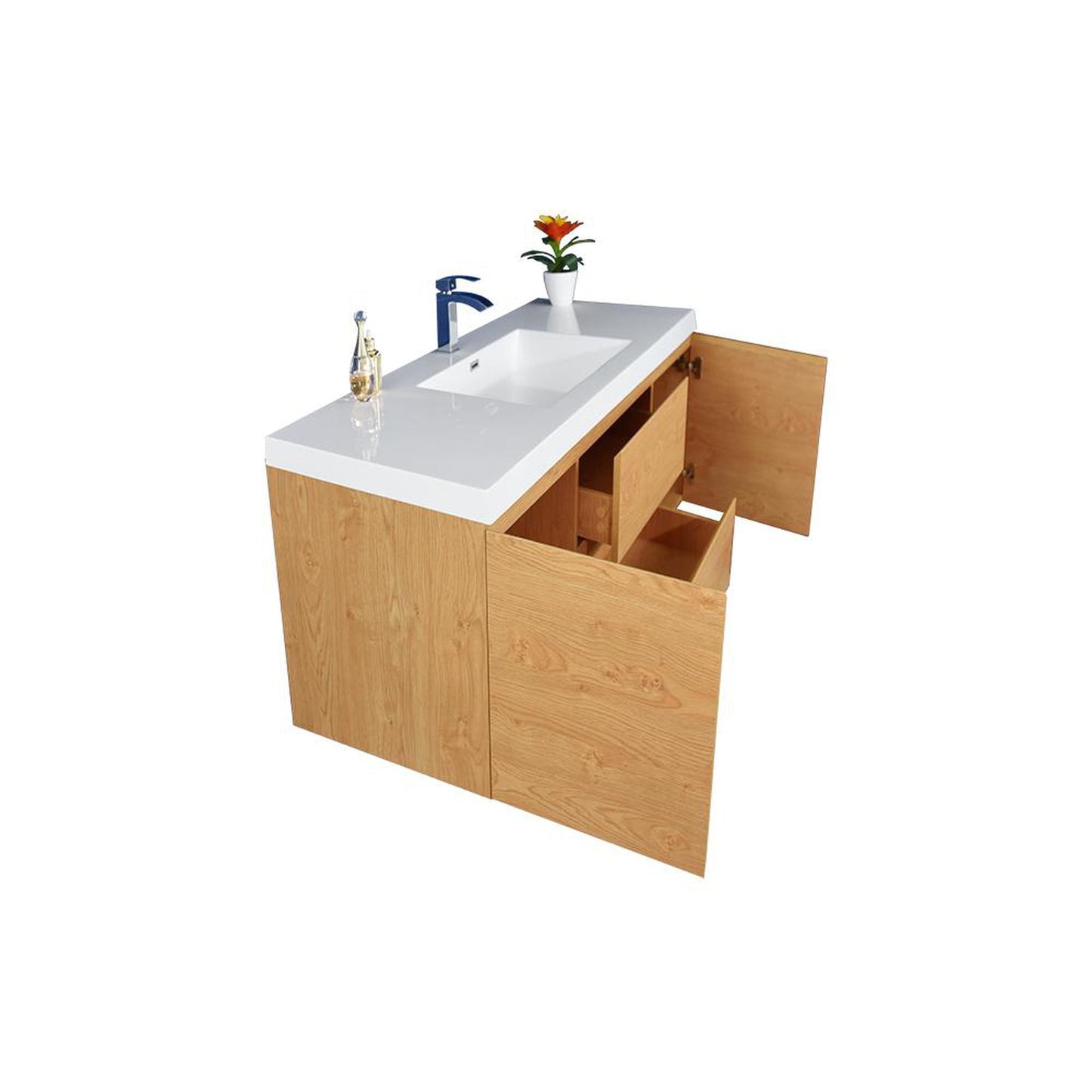 Moreno Bath Bohemia Lina 48" New England Oak Wall-Mounted Vanity With Single Reinforced White Acrylic Sink