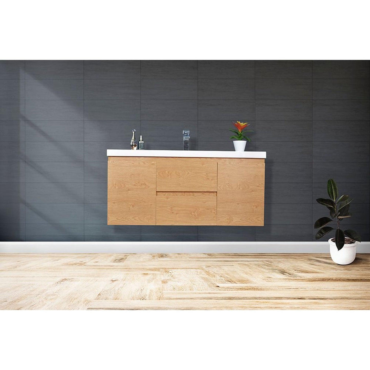 Moreno Bath Bohemia Lina 48" New England Oak Wall-Mounted Vanity With Single Reinforced White Acrylic Sink