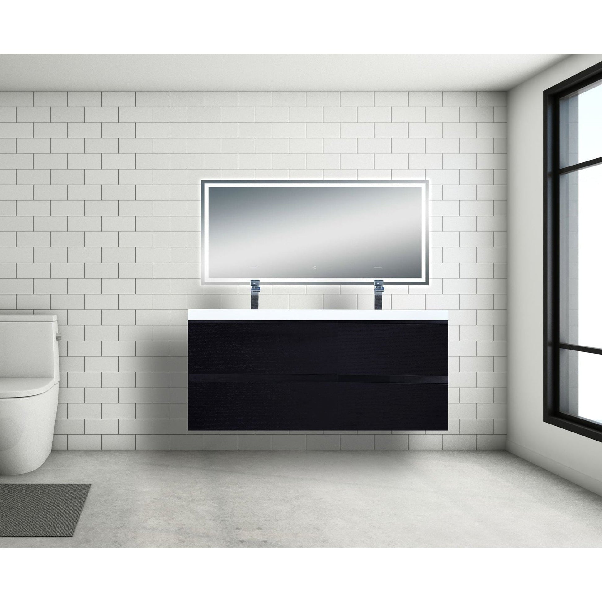 Moreno Bath Bohemia Lina 48" Rich Black Wall-Mounted Vanity With Double Reinforced White Acrylic Sinks
