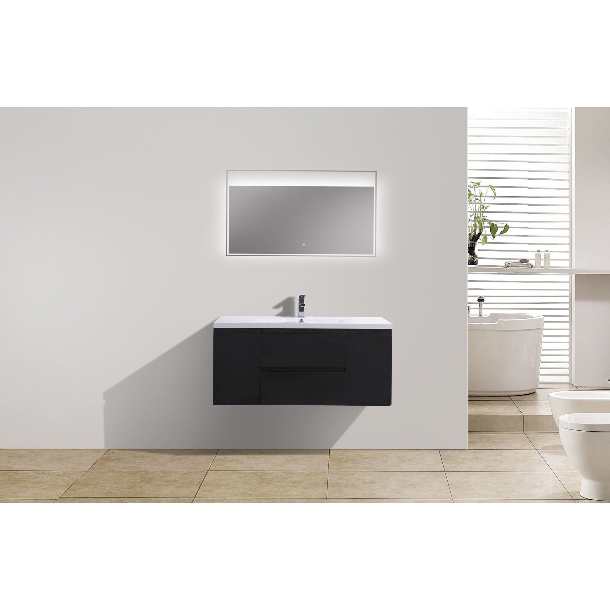 Moreno Bath Bohemia Lina 48" Rich Black Wall-Mounted Vanity With Single Reinforced White Acrylic Sink