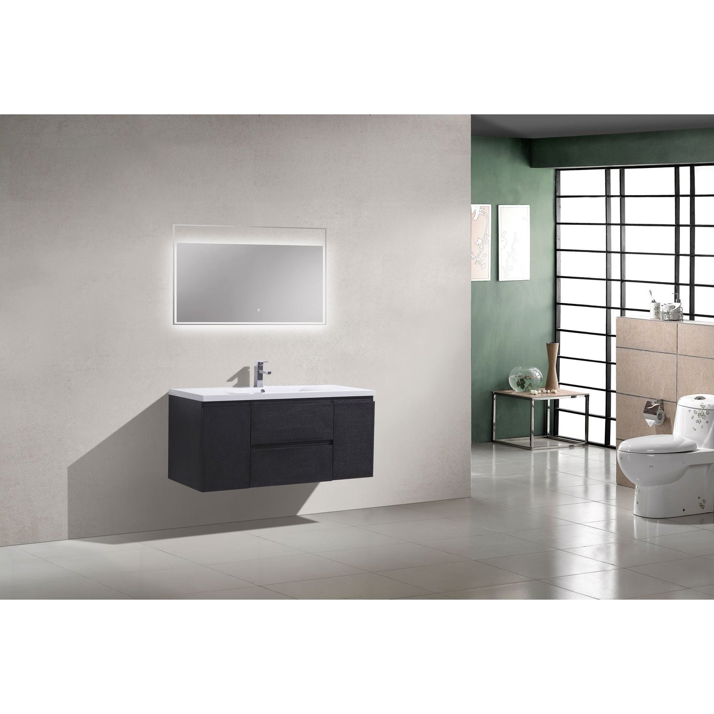 Moreno Bath Bohemia Lina 48" Rich Black Wall-Mounted Vanity With Single Reinforced White Acrylic Sink