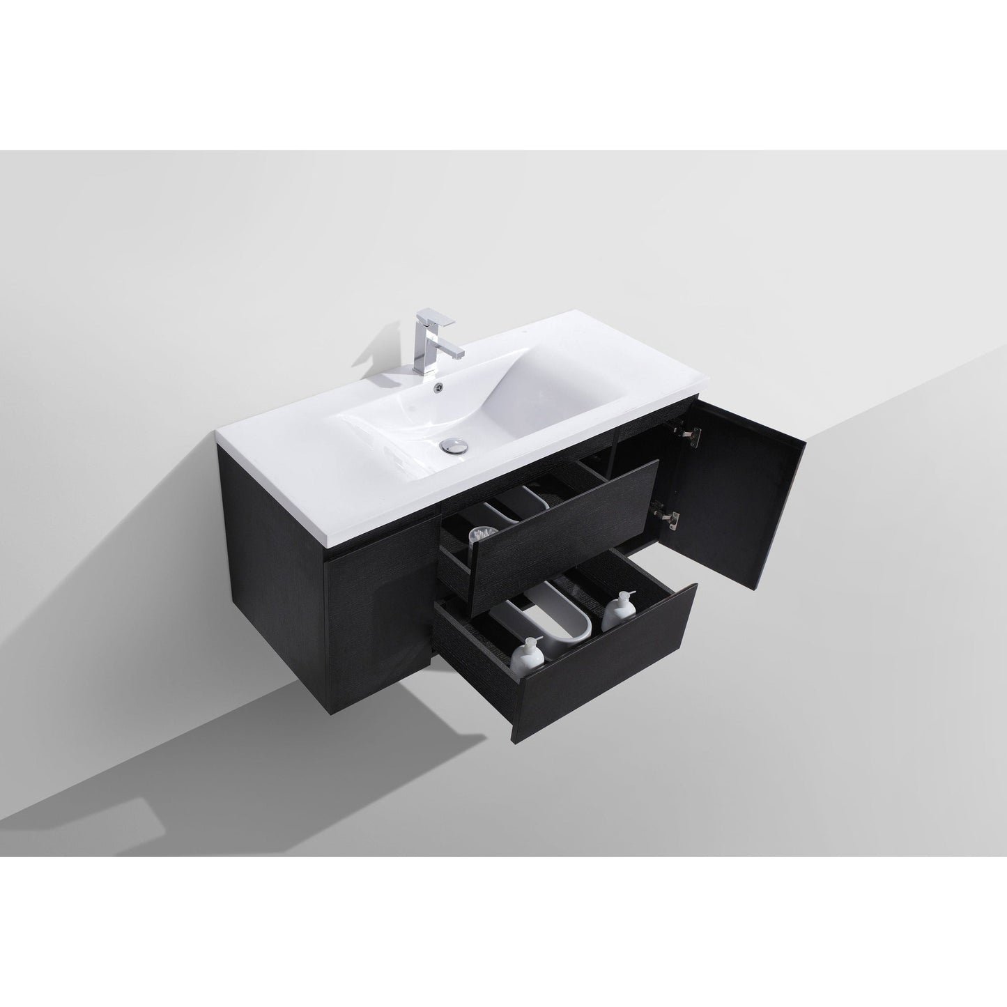 Moreno Bath Bohemia Lina 48" Rich Black Wall-Mounted Vanity With Single Reinforced White Acrylic Sink