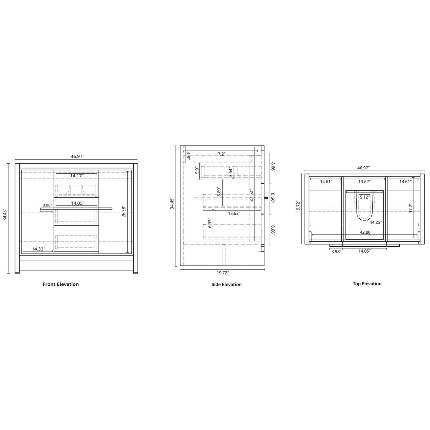 Moreno Bath Bohemia Lina 48" Rich Black Wall-Mounted Vanity With Single Reinforced White Acrylic Sink