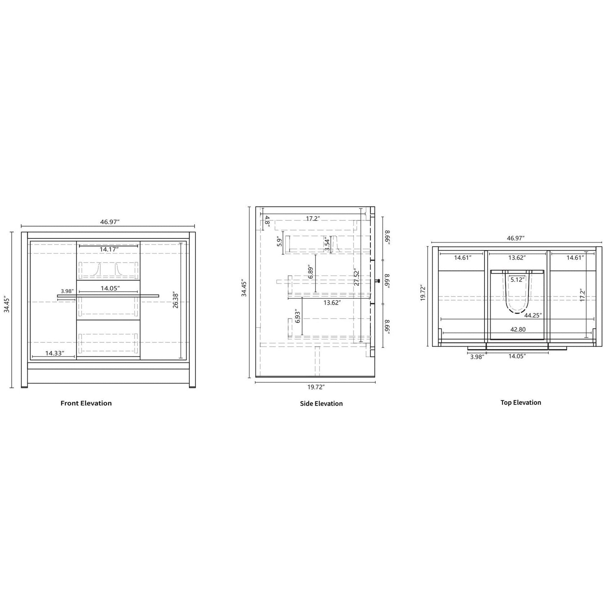 Moreno Bath Bohemia Lina 48" Rich Black Wall-Mounted Vanity With Single Reinforced White Acrylic Sink