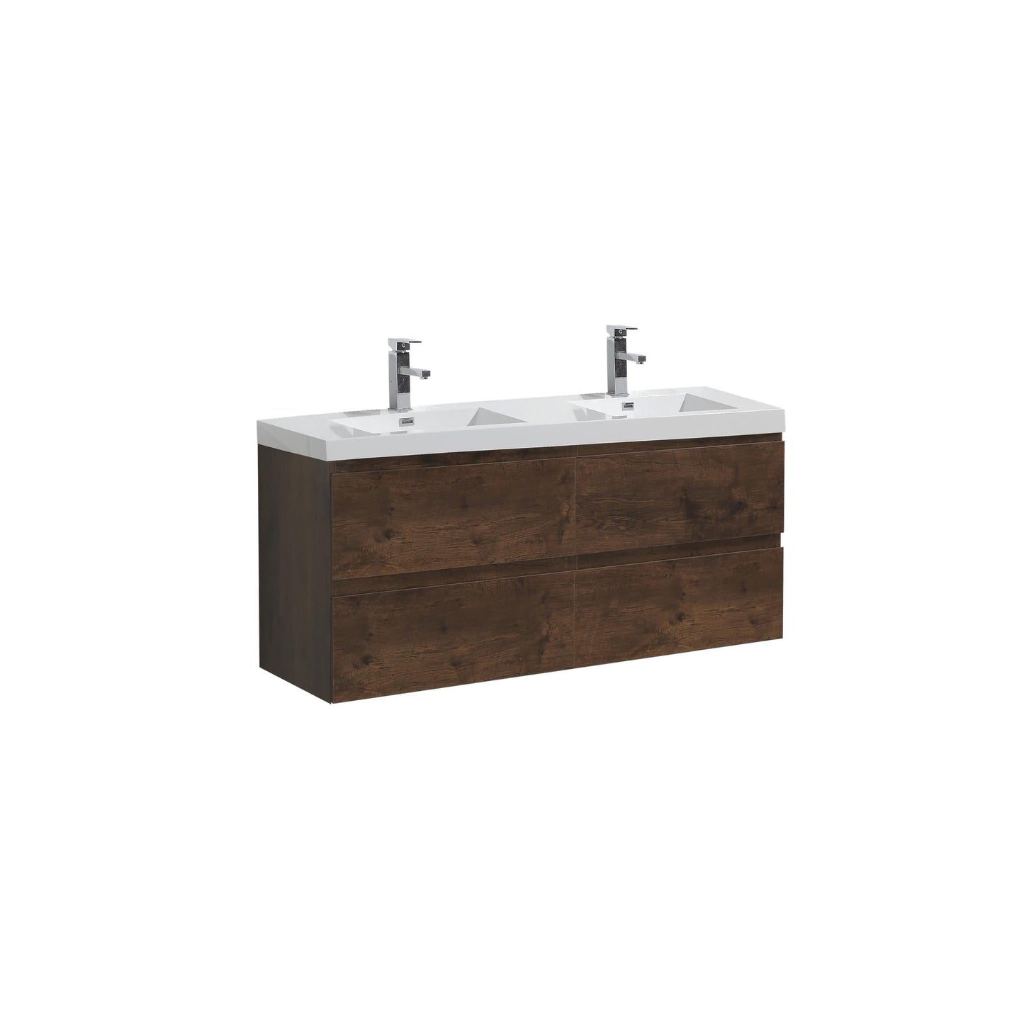 Moreno Bath Bohemia Lina 48" Rosewood Wall-Mounted Vanity With Double Reinforced White Acrylic Sinks