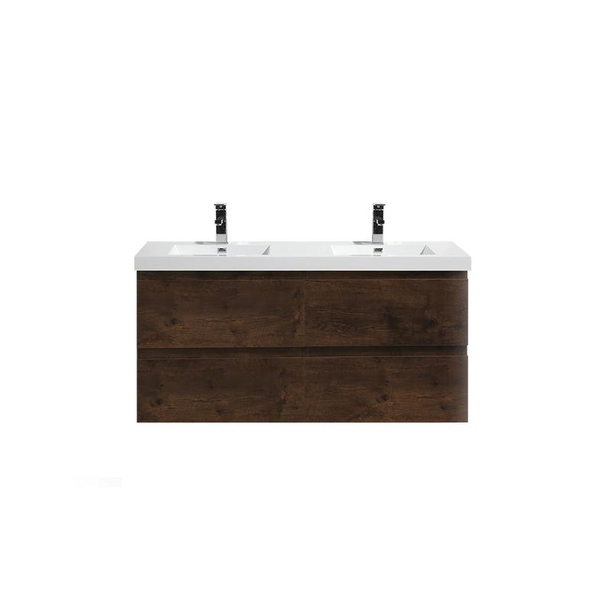 Moreno Bath Bohemia Lina 48" Rosewood Wall-Mounted Vanity With Double Reinforced White Acrylic Sinks