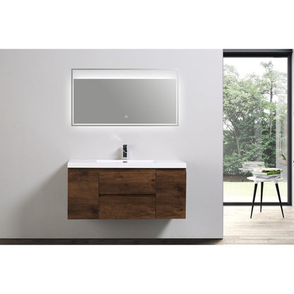 Moreno Bath Bohemia Lina 48" Rosewood Wall-Mounted Vanity With Single Reinforced White Acrylic Sink