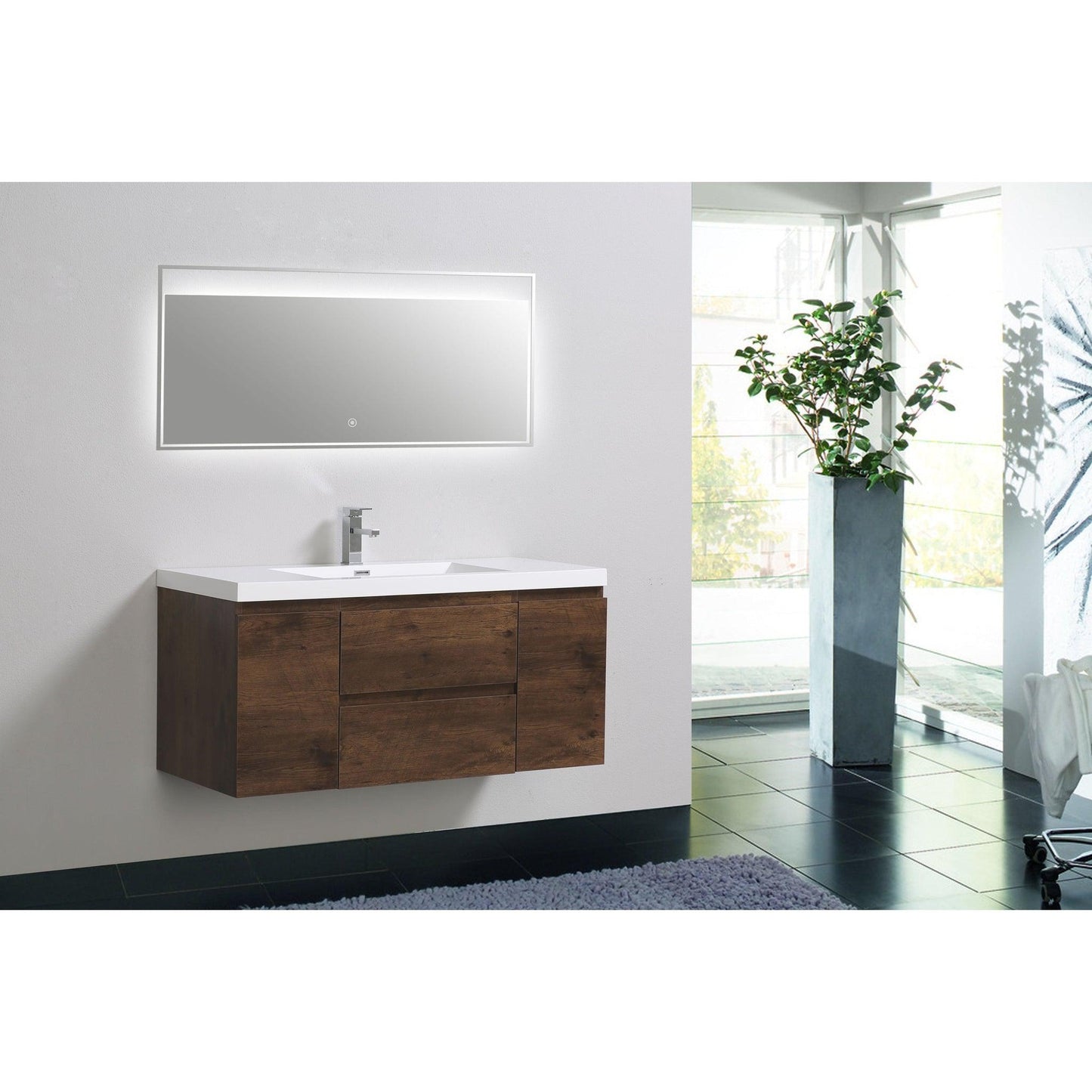 Moreno Bath Bohemia Lina 48" Rosewood Wall-Mounted Vanity With Single Reinforced White Acrylic Sink