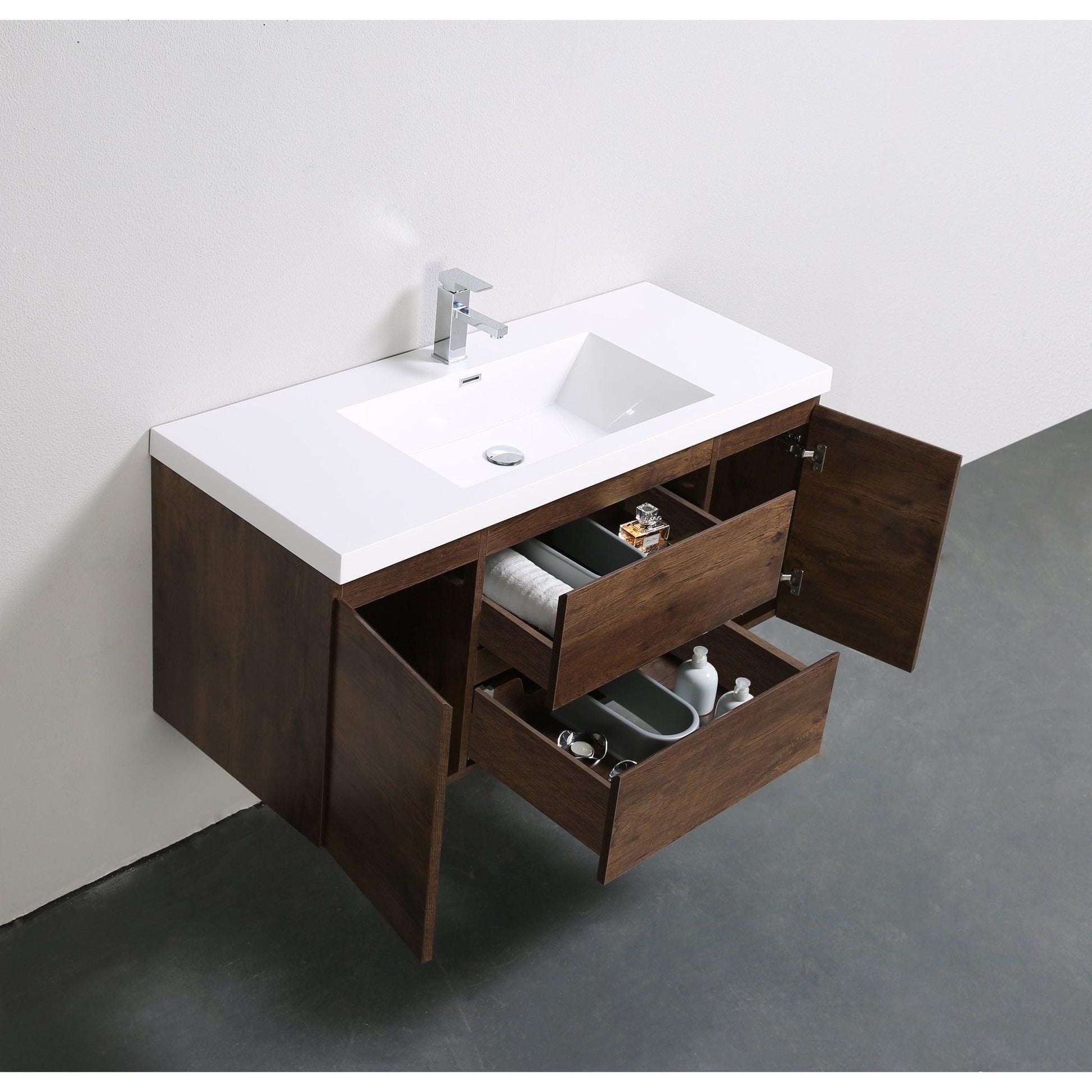 Moreno Bath Bohemia Lina 48" Rosewood Wall-Mounted Vanity With Single Reinforced White Acrylic Sink