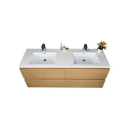 Moreno Bath Bohemia Lina 48" White Oak Wall-Mounted Vanity With Double Reinforced White Acrylic Sinks