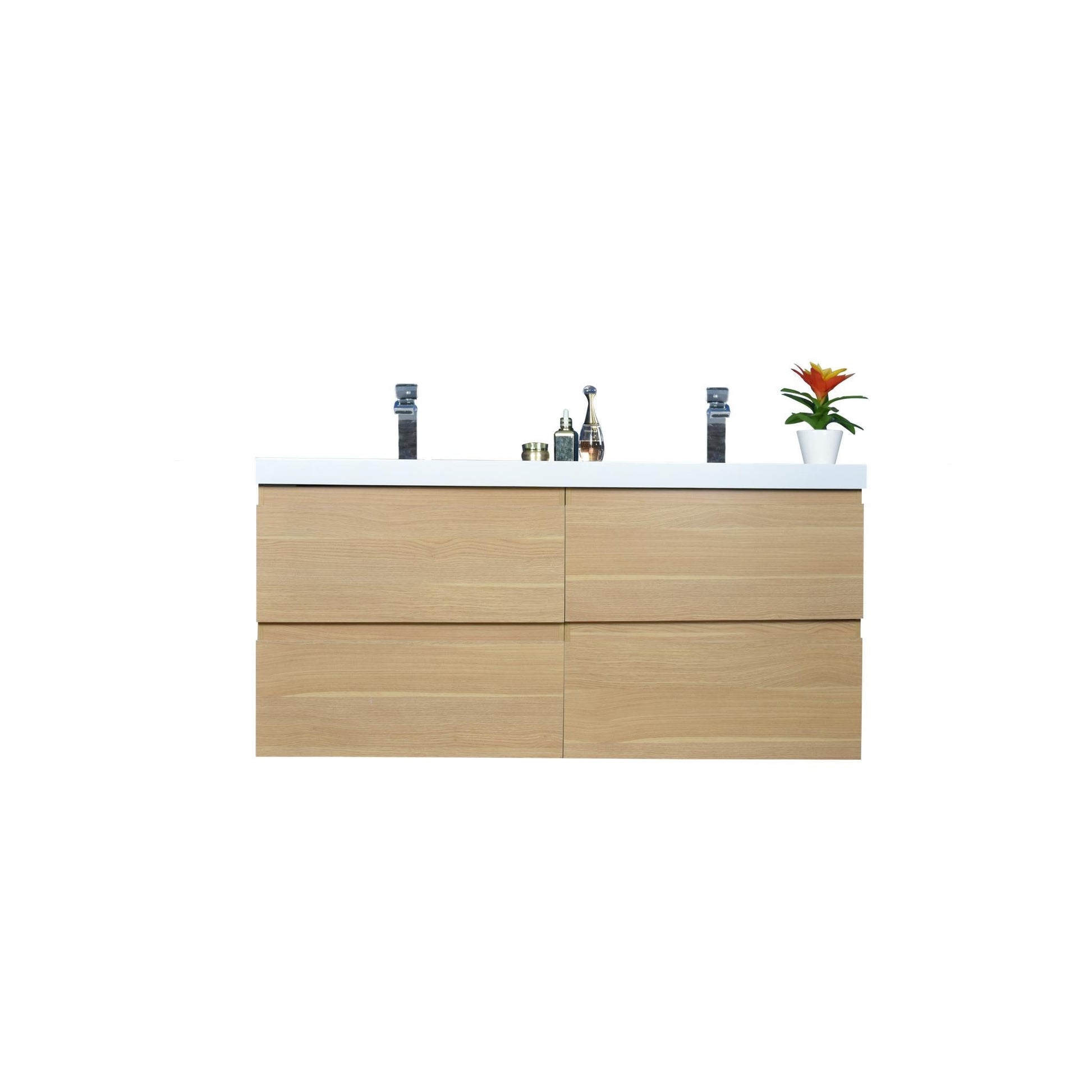 Moreno Bath Bohemia Lina 48" White Oak Wall-Mounted Vanity With Double Reinforced White Acrylic Sinks