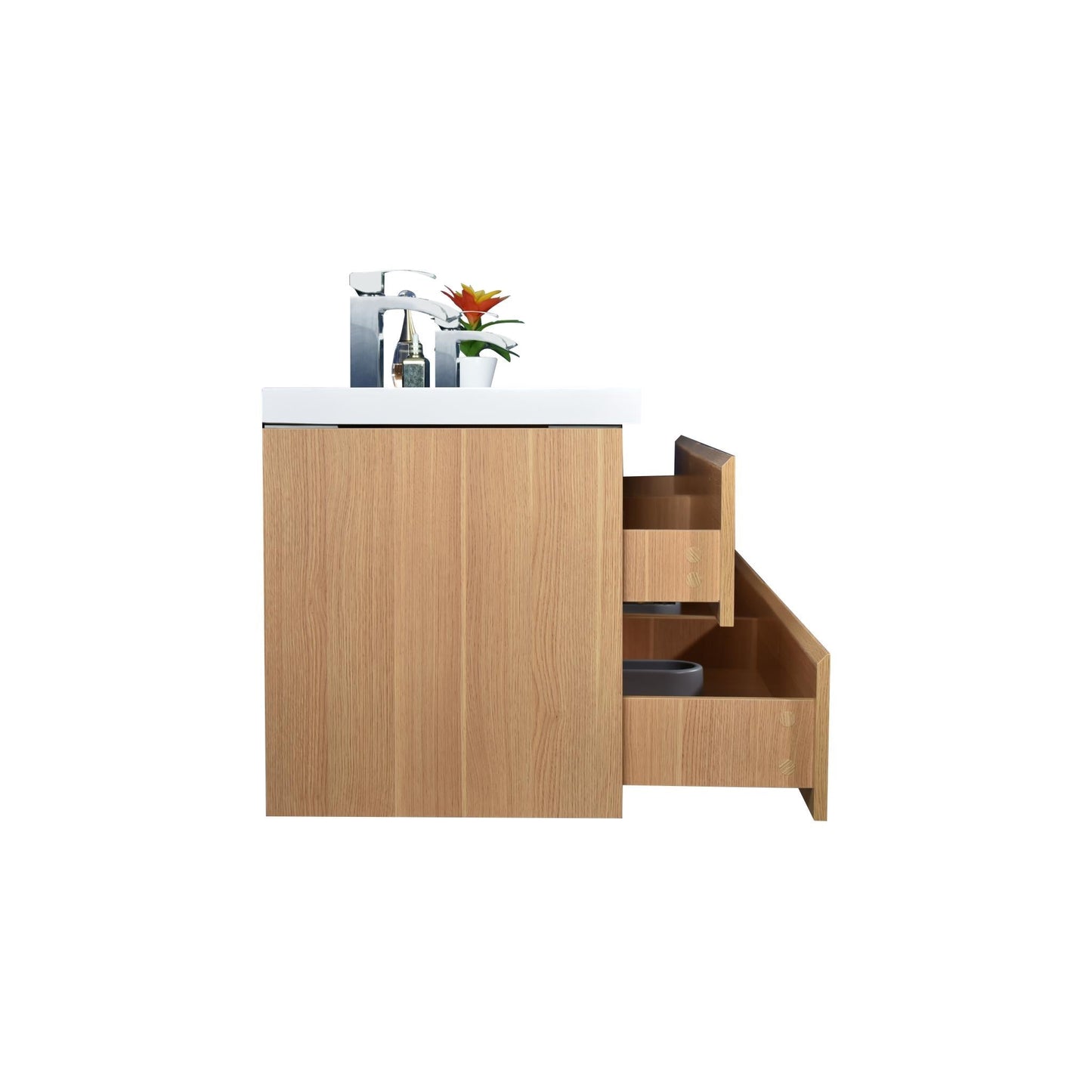 Moreno Bath Bohemia Lina 48" White Oak Wall-Mounted Vanity With Double Reinforced White Acrylic Sinks