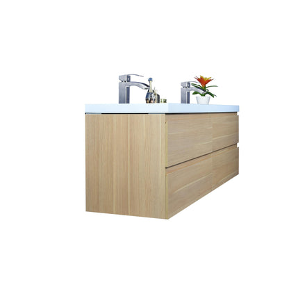 Moreno Bath Bohemia Lina 48" White Oak Wall-Mounted Vanity With Double Reinforced White Acrylic Sinks