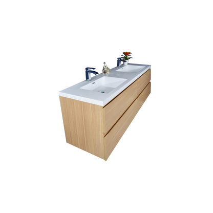 Moreno Bath Bohemia Lina 48" White Oak Wall-Mounted Vanity With Double Reinforced White Acrylic Sinks